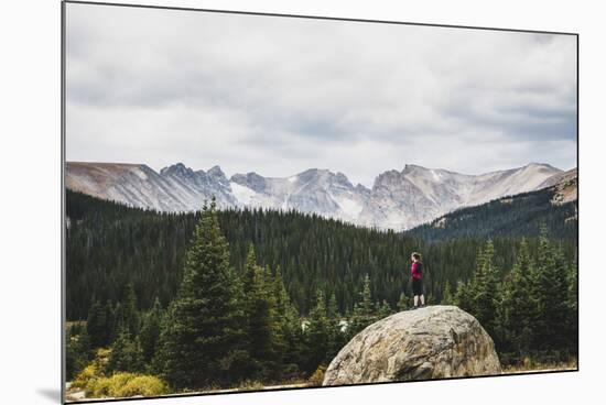Woman Stands On A Boulder In The Brainard Lake Recreation Area, Indian Peaks Wilderness, Colorado-Louis Arevalo-Mounted Photographic Print