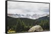 Woman Stands On A Boulder In The Brainard Lake Recreation Area, Indian Peaks Wilderness, Colorado-Louis Arevalo-Framed Stretched Canvas