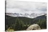 Woman Stands On A Boulder In The Brainard Lake Recreation Area, Indian Peaks Wilderness, Colorado-Louis Arevalo-Stretched Canvas