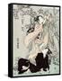Woman Stands on another Woman to Habng a Kimono, Japanese Wood-Cut Print-Lantern Press-Framed Stretched Canvas
