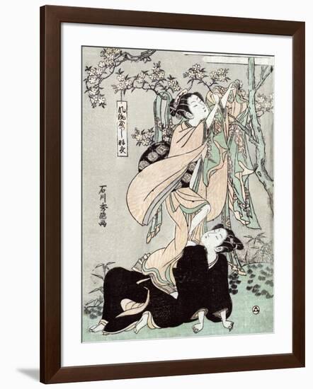 Woman Stands on another Woman to Habng a Kimono, Japanese Wood-Cut Print-Lantern Press-Framed Art Print