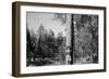 Woman Stands With Her Arms Wrapped Around A Ponderosa Pine Tree Looking Up And Smiling-Hannah Dewey-Framed Photographic Print