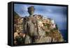 Woman Statue with Grapes, Manarola, Liguria, Italy-George Oze-Framed Stretched Canvas