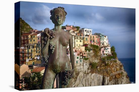 Woman Statue with Grapes, Manarola, Liguria, Italy-George Oze-Stretched Canvas