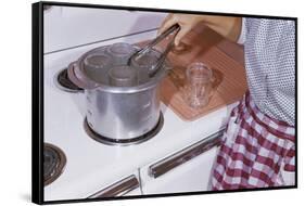 Woman Sterilizing Jars for Canning-William P. Gottlieb-Framed Stretched Canvas