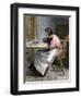 Woman Stitching a Patchwork Quilt, 1800s-null-Framed Giclee Print