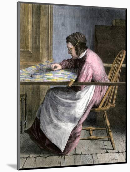 Woman Stitching a Patchwork Quilt, 1800s-null-Mounted Giclee Print