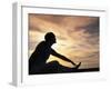 Woman Stretching by Sea, Ari Atoll, White Sands Island-Angelo Cavalli-Framed Photographic Print