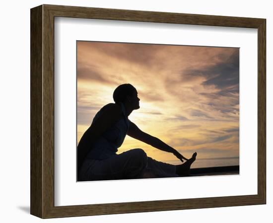 Woman Stretching by Sea, Ari Atoll, White Sands Island-Angelo Cavalli-Framed Photographic Print