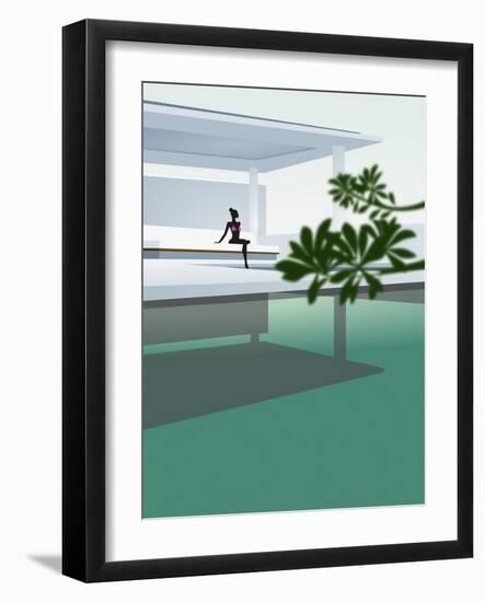 Woman Sunbathing by Luxurious Swimming Pool-null-Framed Giclee Print