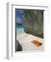 Woman Sunbathing on Beach Beween Rocks, Coco Island, Praslin, Seychelles, Indian Ocean, Africa-Bruno Barbier-Framed Photographic Print