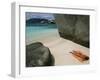 Woman Sunbathing on Beach Beween Rocks, Coco Island, Praslin, Seychelles, Indian Ocean, Africa-Bruno Barbier-Framed Photographic Print