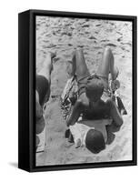 Woman Sunbathing on the French Riviera-John Phillips-Framed Stretched Canvas