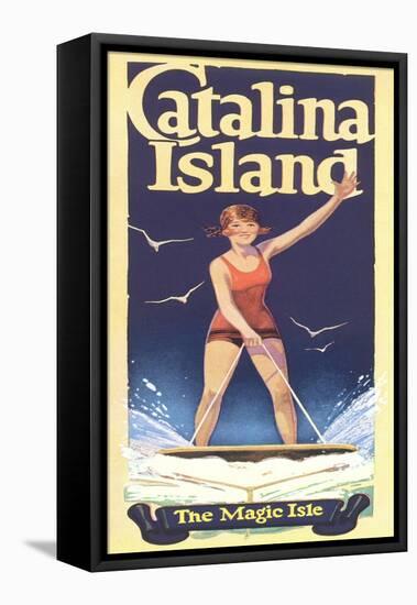 Woman Surfing on Catalina Island-null-Framed Stretched Canvas