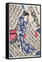 Woman Surrounded by Calligraphy-Utagawa Kunisada-Framed Stretched Canvas