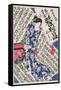 Woman Surrounded by Calligraphy-Utagawa Kunisada-Framed Stretched Canvas