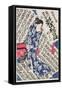 Woman Surrounded by Calligraphy-Utagawa Kunisada-Framed Stretched Canvas