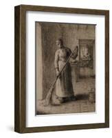 Woman Sweeping Her Home-Jean-François Millet-Framed Giclee Print