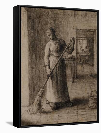 Woman Sweeping Her Home-Jean-François Millet-Framed Stretched Canvas