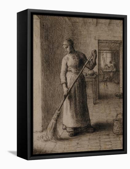 Woman Sweeping Her Home-Jean-François Millet-Framed Stretched Canvas