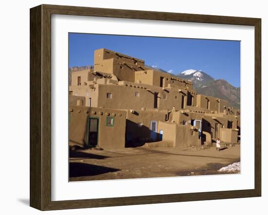 Woman Sweeping Up, in Front of the Adobe Buildings, Dating from 1450, Taos Pueblo, New Mexico, USA-Westwater Nedra-Framed Photographic Print