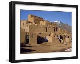 Woman Sweeping Up, in Front of the Adobe Buildings, Dating from 1450, Taos Pueblo, New Mexico, USA-Westwater Nedra-Framed Photographic Print