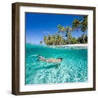 Woman Swimming in a Clear Tropical Waters in Front of Exotic Island-BlueOrange Studio-Framed Photographic Print