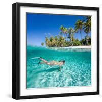 Woman Swimming in a Clear Tropical Waters in Front of Exotic Island-BlueOrange Studio-Framed Photographic Print