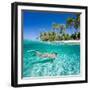 Woman Swimming in a Clear Tropical Waters in Front of Exotic Island-BlueOrange Studio-Framed Photographic Print