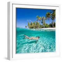 Woman Swimming in a Clear Tropical Waters in Front of Exotic Island-BlueOrange Studio-Framed Photographic Print