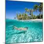 Woman Swimming in a Clear Tropical Waters in Front of Exotic Island-BlueOrange Studio-Mounted Photographic Print