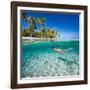 Woman Swimming Underwater in Clear Tropical Waters in Front of Exotic Island-BlueOrange Studio-Framed Photographic Print