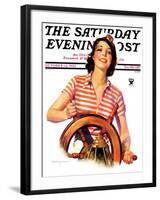 "Woman Takes the Wheel," Saturday Evening Post Cover, October 14, 1933-Robert C. Kauffmann-Framed Giclee Print