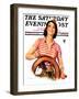 "Woman Takes the Wheel," Saturday Evening Post Cover, October 14, 1933-Robert C. Kauffmann-Framed Giclee Print