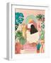 Woman Taking Bath in Pink Tropical Bathroom-Caroline Bonne Müller-Framed Photographic Print