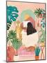 Woman Taking Bath in Pink Tropical Bathroom-Caroline Bonne Müller-Mounted Photographic Print