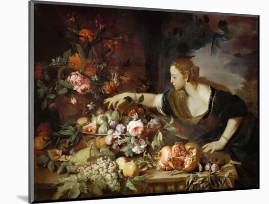 Woman Taking Fruit-Abraham Brueghel-Mounted Giclee Print