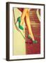 Woman Tan Legs In High Heel Green Shoes Outdoor Shot Summer Day-coka-Framed Art Print