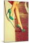 Woman Tan Legs In High Heel Green Shoes Outdoor Shot Summer Day-coka-Mounted Art Print