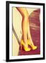 Woman Tan Legs In High Heel Yellow Shoes Outdoor Shot Summer Day-coka-Framed Art Print