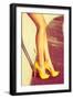 Woman Tan Legs In High Heel Yellow Shoes Outdoor Shot Summer Day-coka-Framed Art Print