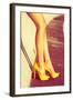 Woman Tan Legs In High Heel Yellow Shoes Outdoor Shot Summer Day-coka-Framed Art Print