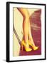 Woman Tan Legs In High Heel Yellow Shoes Outdoor Shot Summer Day-coka-Framed Art Print