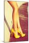 Woman Tan Legs In High Heel Yellow Shoes Outdoor Shot Summer Day-coka-Mounted Art Print