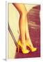 Woman Tan Legs In High Heel Yellow Shoes Outdoor Shot Summer Day-coka-Framed Art Print