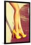 Woman Tan Legs In High Heel Yellow Shoes Outdoor Shot Summer Day-coka-Framed Art Print