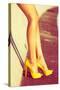 Woman Tan Legs In High Heel Yellow Shoes Outdoor Shot Summer Day-coka-Stretched Canvas