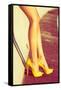 Woman Tan Legs In High Heel Yellow Shoes Outdoor Shot Summer Day-coka-Framed Stretched Canvas