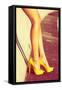 Woman Tan Legs In High Heel Yellow Shoes Outdoor Shot Summer Day-coka-Framed Stretched Canvas