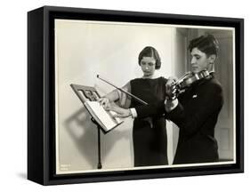 Woman Teaching a Blind Young Man to Play the Violin at the New York Associa-Byron Company-Framed Stretched Canvas